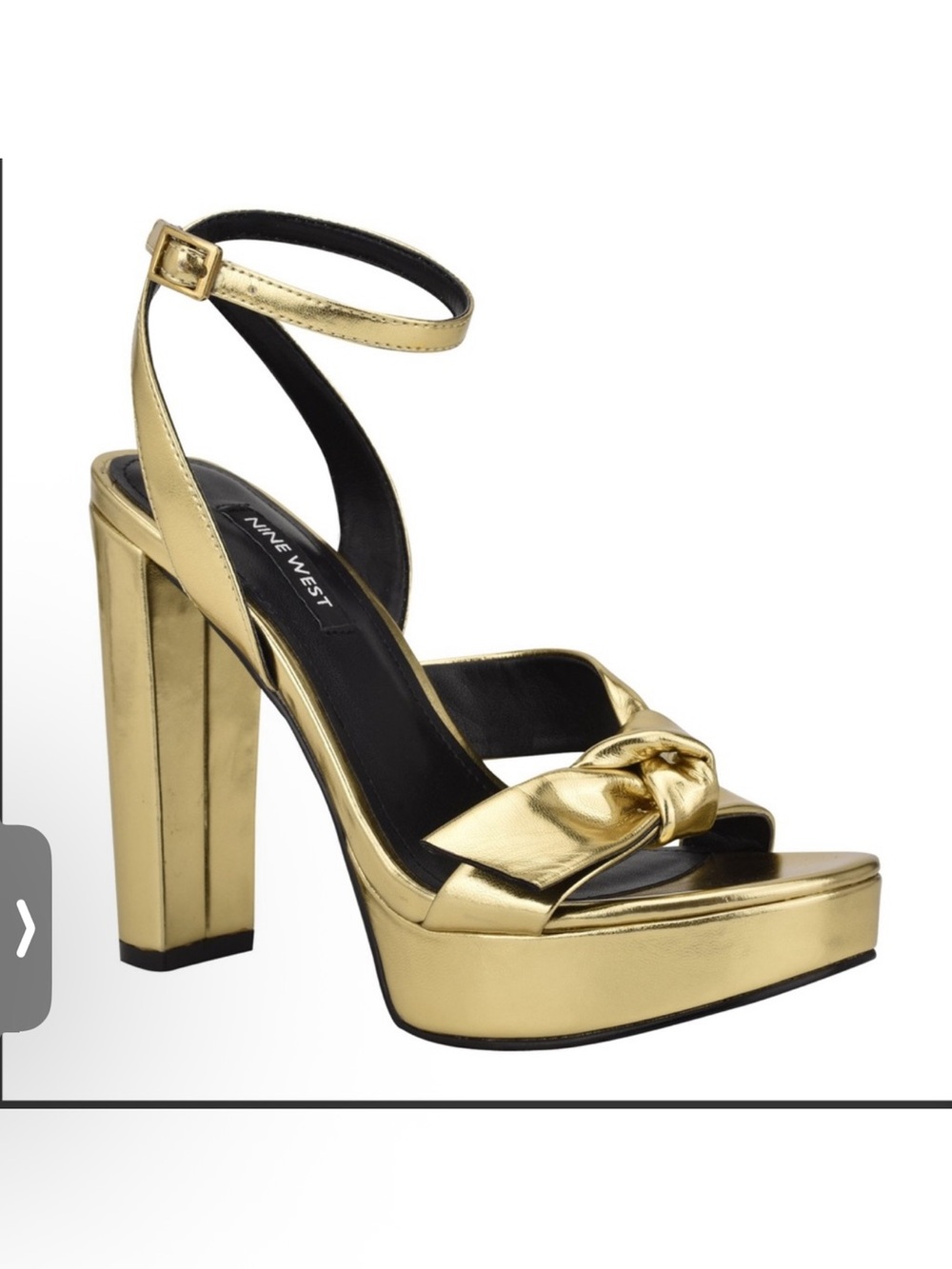 Nine West Metallic Gold Knotted Ankle-Strap Platform Sandal